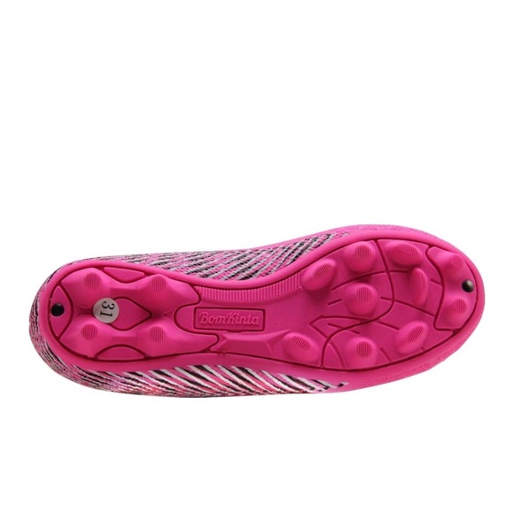 Pink Soccer Cleats with Black Accents on - Picture 3 of 6